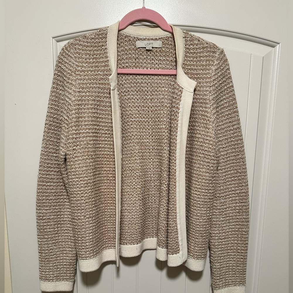 LOFT Cream and Tan Textured Sweater